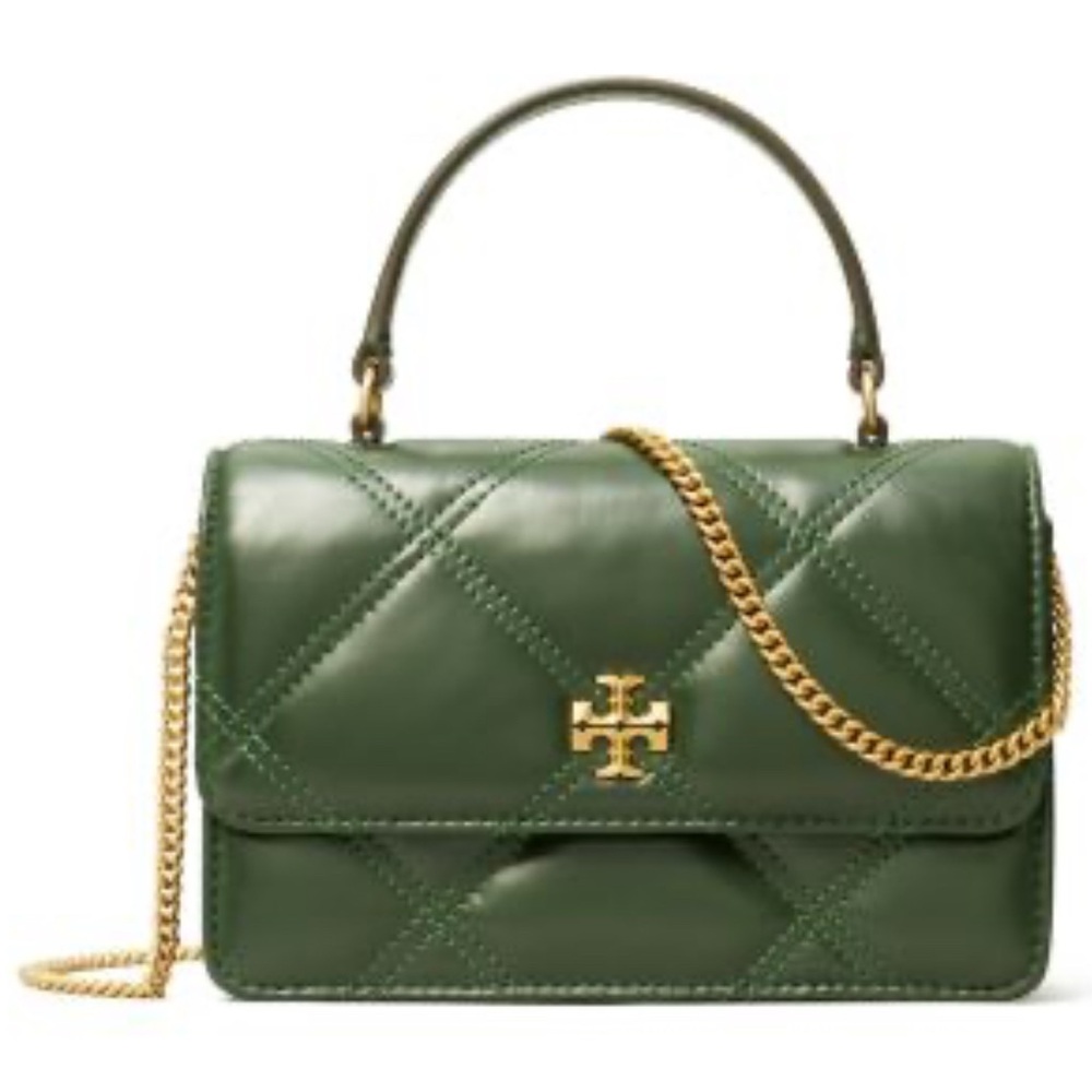 Tory Burch Olive Quilted Crossbody Bag with Gold Chain- Kira Mini